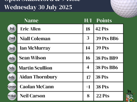 Open Stableford & 9 Hole Results - 30.07.25