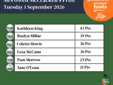 Mrs Gwen McCracken's Prize Results - 01.09.26