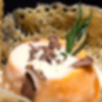 Budino di zucca con crema al parmigiano e tartufo.