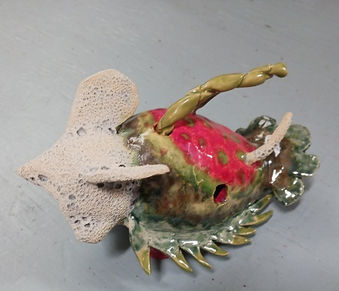 Crackle Fish, 6w x 6h x 8L, glazed ceramic