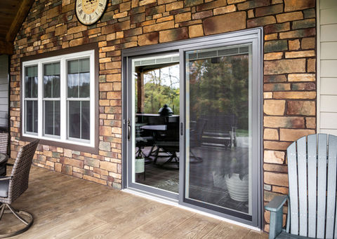 Endure™ Sliding Patio Door in Coal Black with Internal Blinds