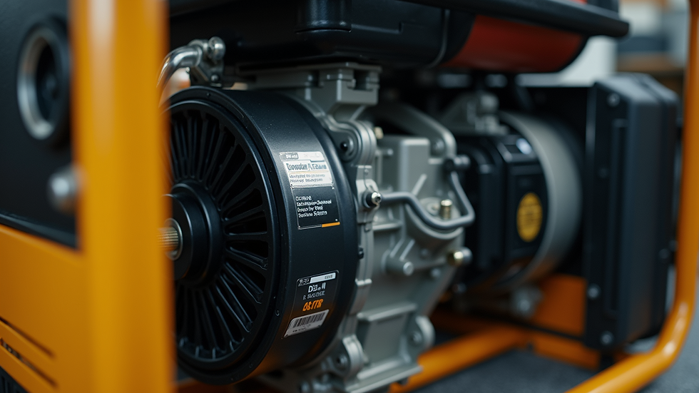 Close-up of a generator's motor showing essential parts