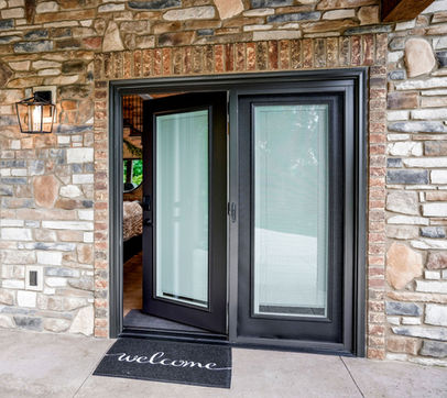 Legacy™ 460 Smooth Hinged Patio Door in Rustic Bronze with White Internal Blinds