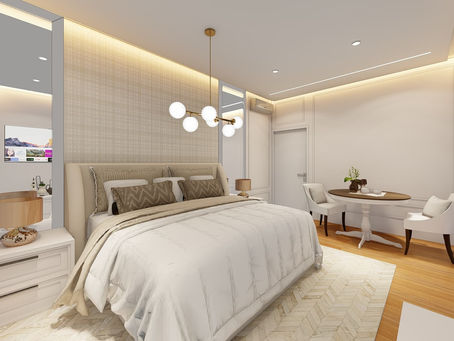 Suíte Master Estilo Clássico com Cama Imponente e Boiseries nas Paredes