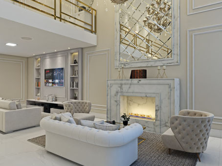 Sala Estilo Clássica com Lareira em Mármore e Boiseries