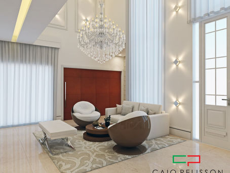 Sala Estilo Clássica com Iluminação na Parede e Lustre de Cristal