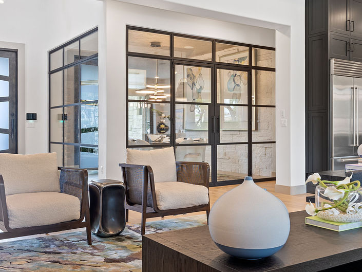 If you love a dramatic Modern Farmhouse Living Room Interior Design, you will adore this design by Davinci Interiors. One of Austin's Top 5 Interior Design Firms