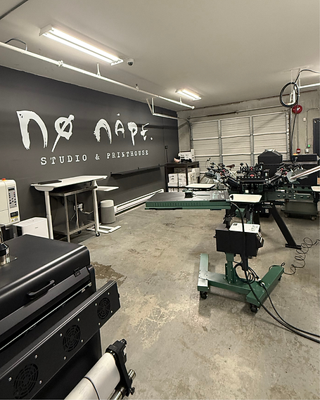 No Name Studio & Printhouse interior with screen printing machines