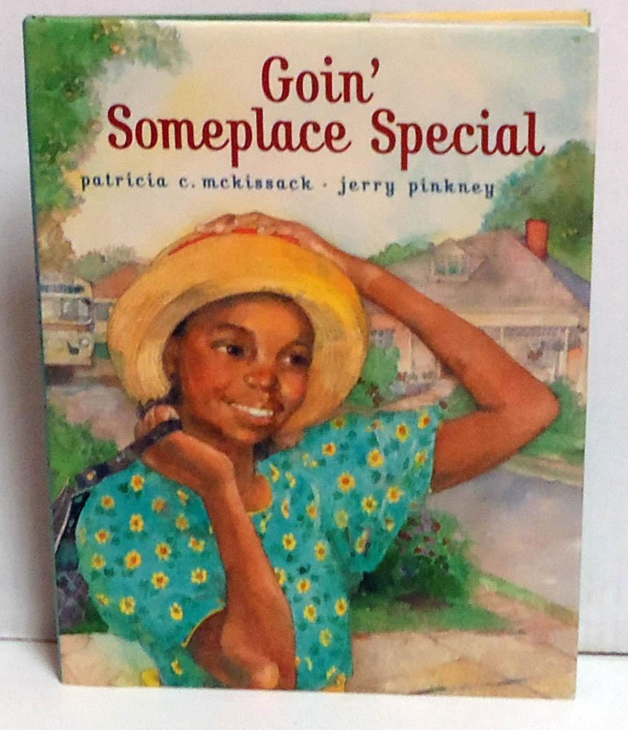 Goin' Someplace Special book cover - An African-American girl in a sundress and hat outside