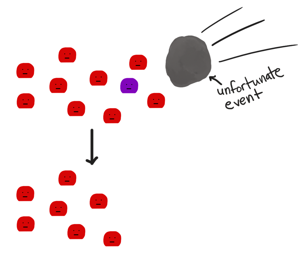An "unfortunate event" leads to a loss of genetic variation