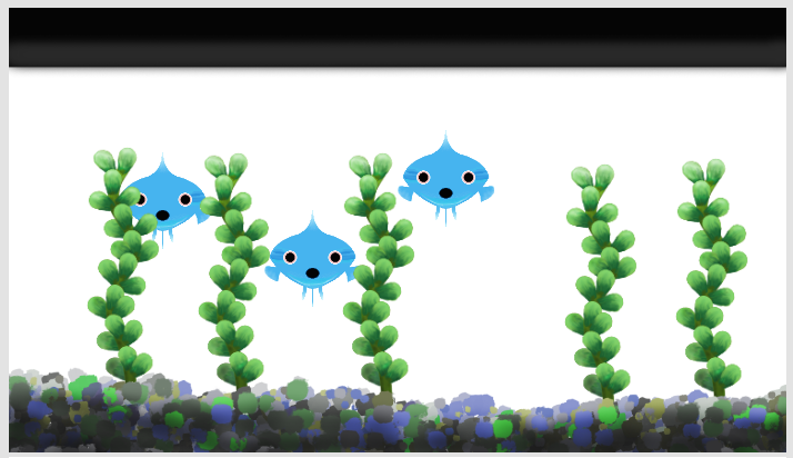 tank with fish and aquatic plants to study cell energy
