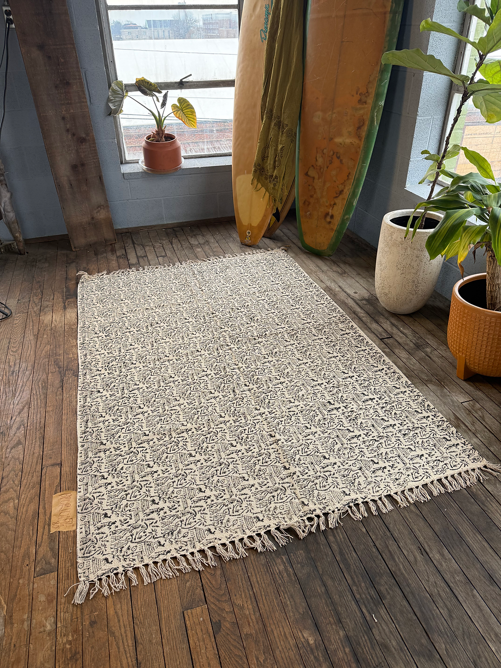 Thumbnail: Hand-Block-Printed Cotton Rug 101 | 4' x 6'