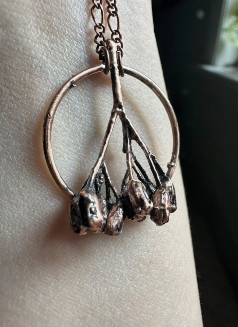 Real Yarrow Flower Copper Necklace