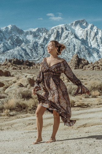 ワンピース SOLOV BRIGHT NOMAD DRESS Green Nomad Spirit Dress Goddess Dress Organic Wedding Dress - AYA