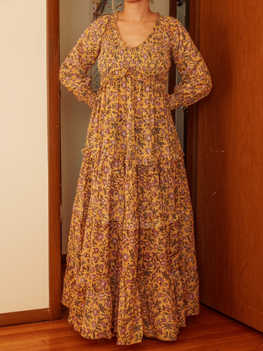 white christmas dresses Avni Hand Block Printed Yellow Cassia Sleeveless Midi Dress  Nilam India