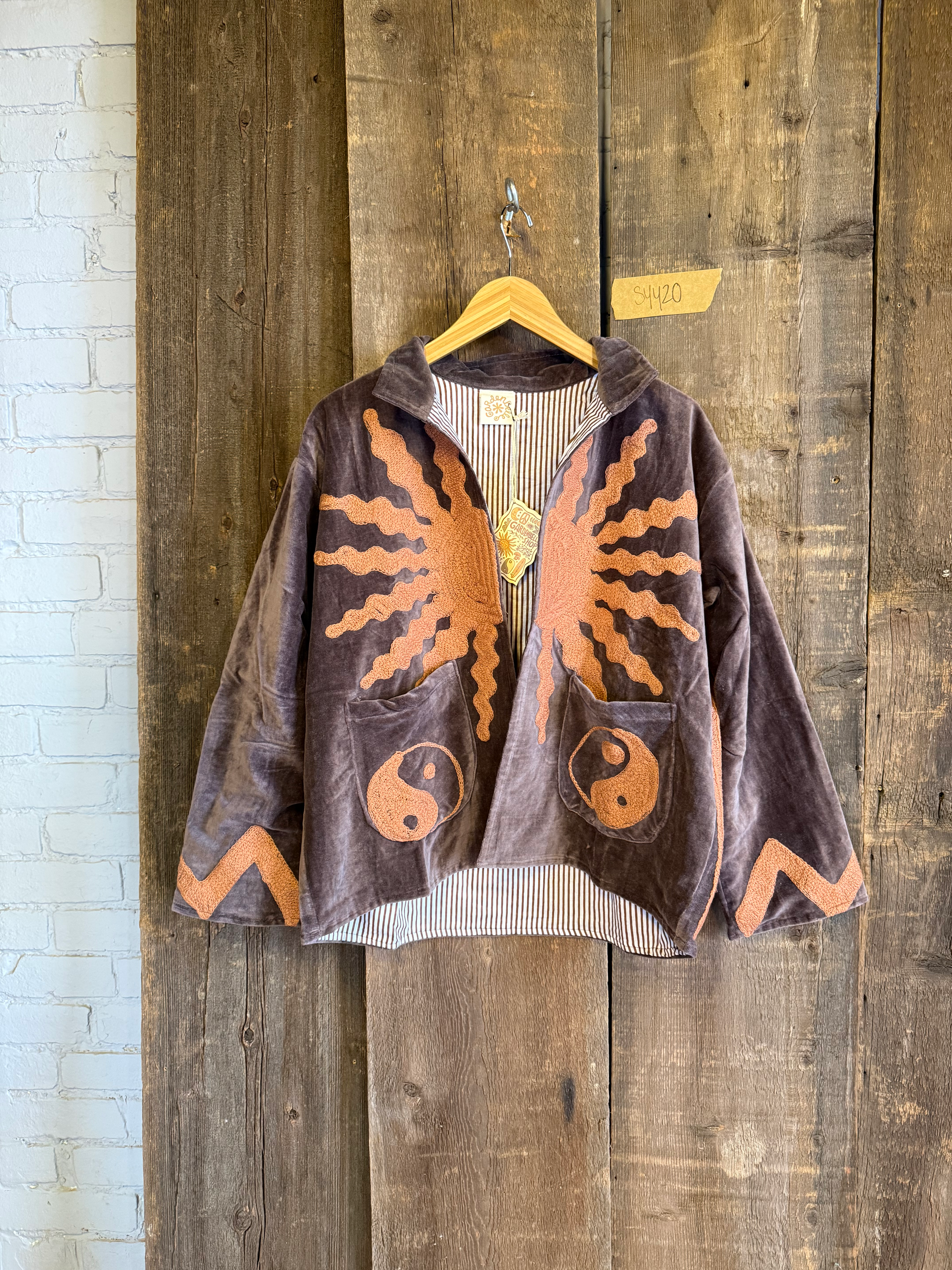 Solar Yin Yang Reversible Embroidered Velvet Jacket
