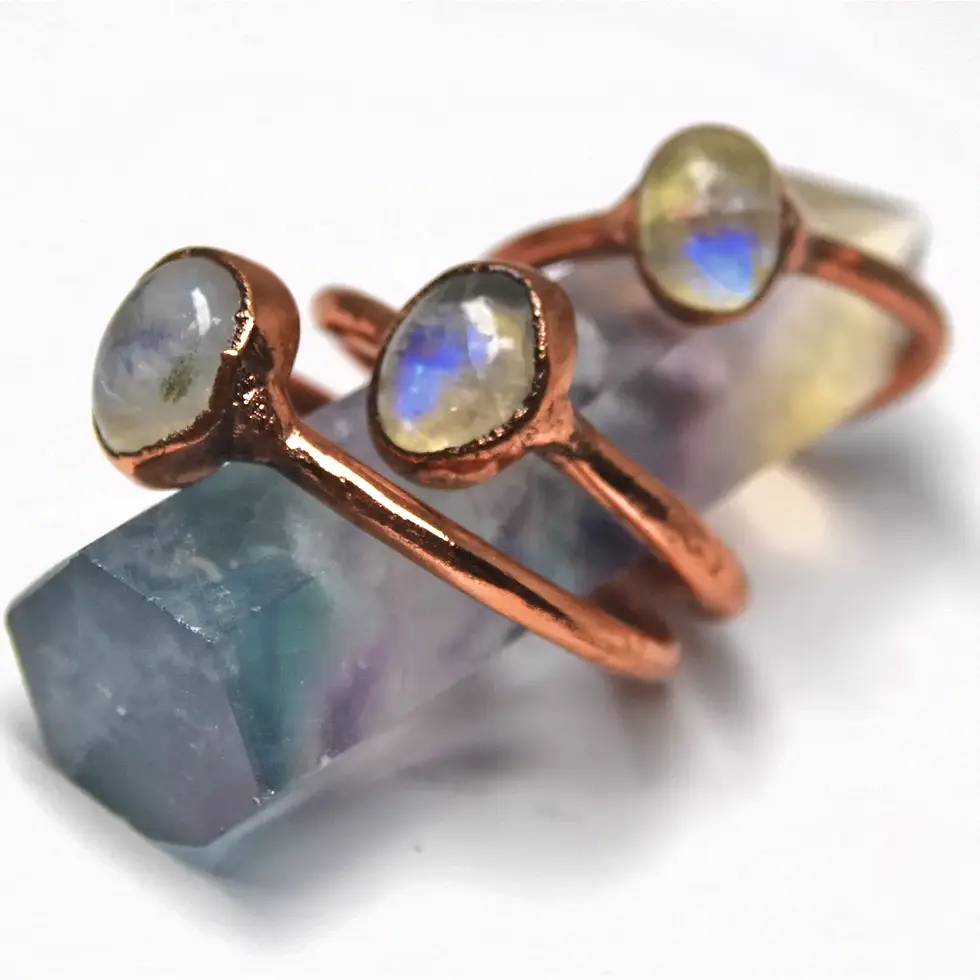 Thumbnail: Copper Rainbow Moonstone Ring | Stacking Ring