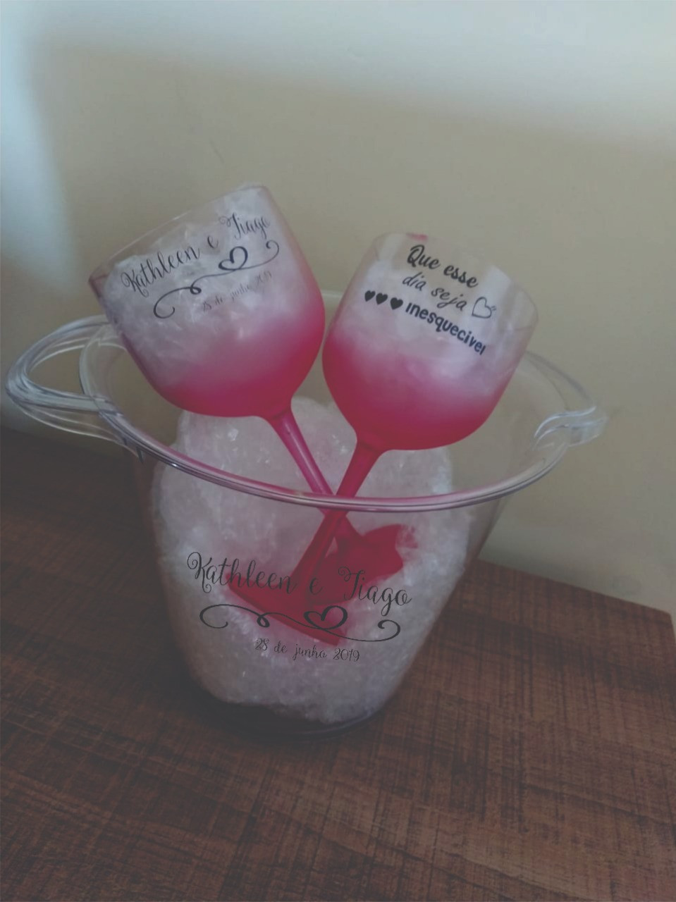 Taça Gin personalizada, taça jateada e balde de gelo