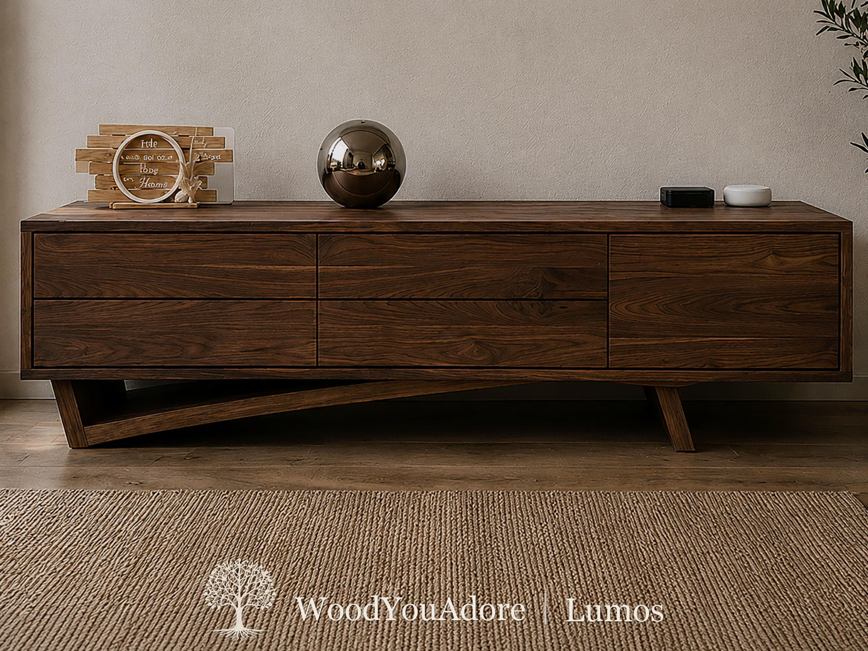 Solid walnut wood lowboard, sideboard, TV console