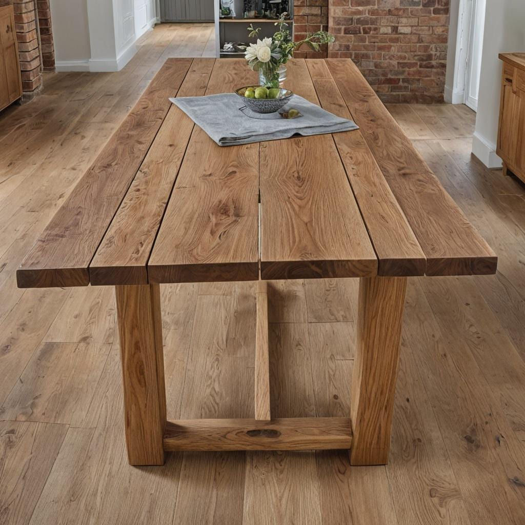 Rustic Solid Wood Dining Table - Handcrafted Farmhouse Office & Conference Table