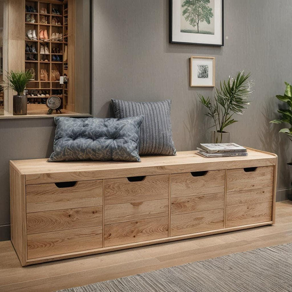 Miniaturbild: Solid Oak Shoe Bench with Seat, Shoe Rack, Sideboard