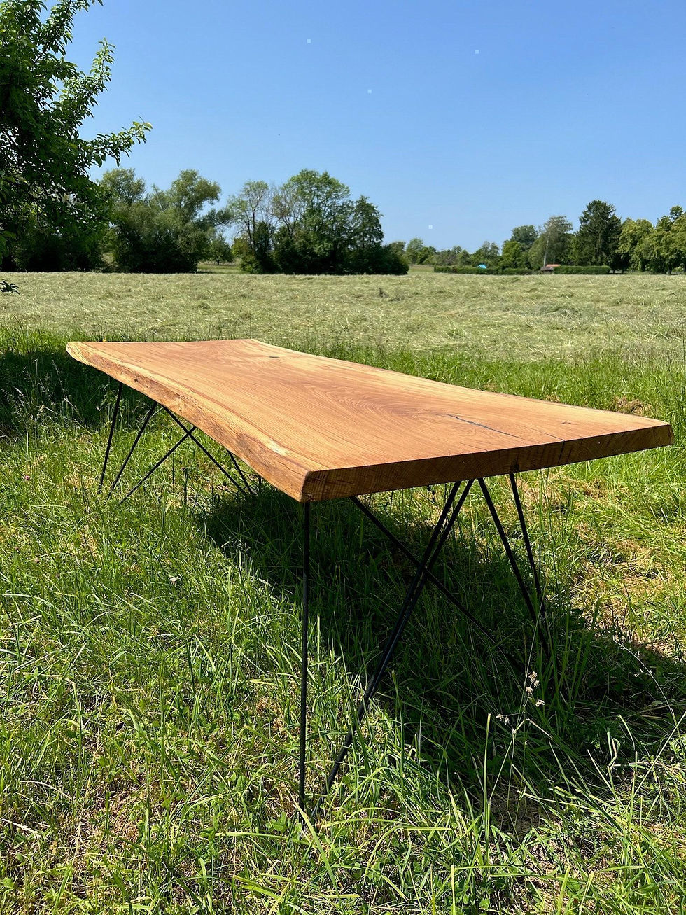 Thumbnail: Oak Live Edge Dining Table, Long Narrow, Solid Wood, Hairpin Legs, Customizable