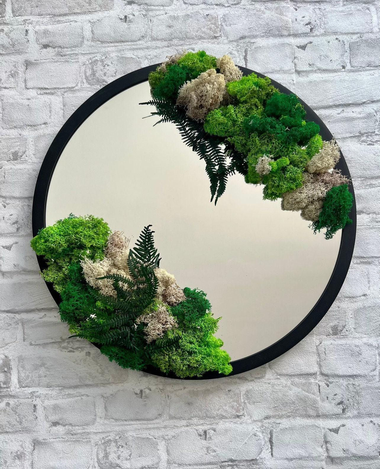 Timeless Moss and Fern Wall Mirror - Handcrafted, Customizable Greenery Decor...