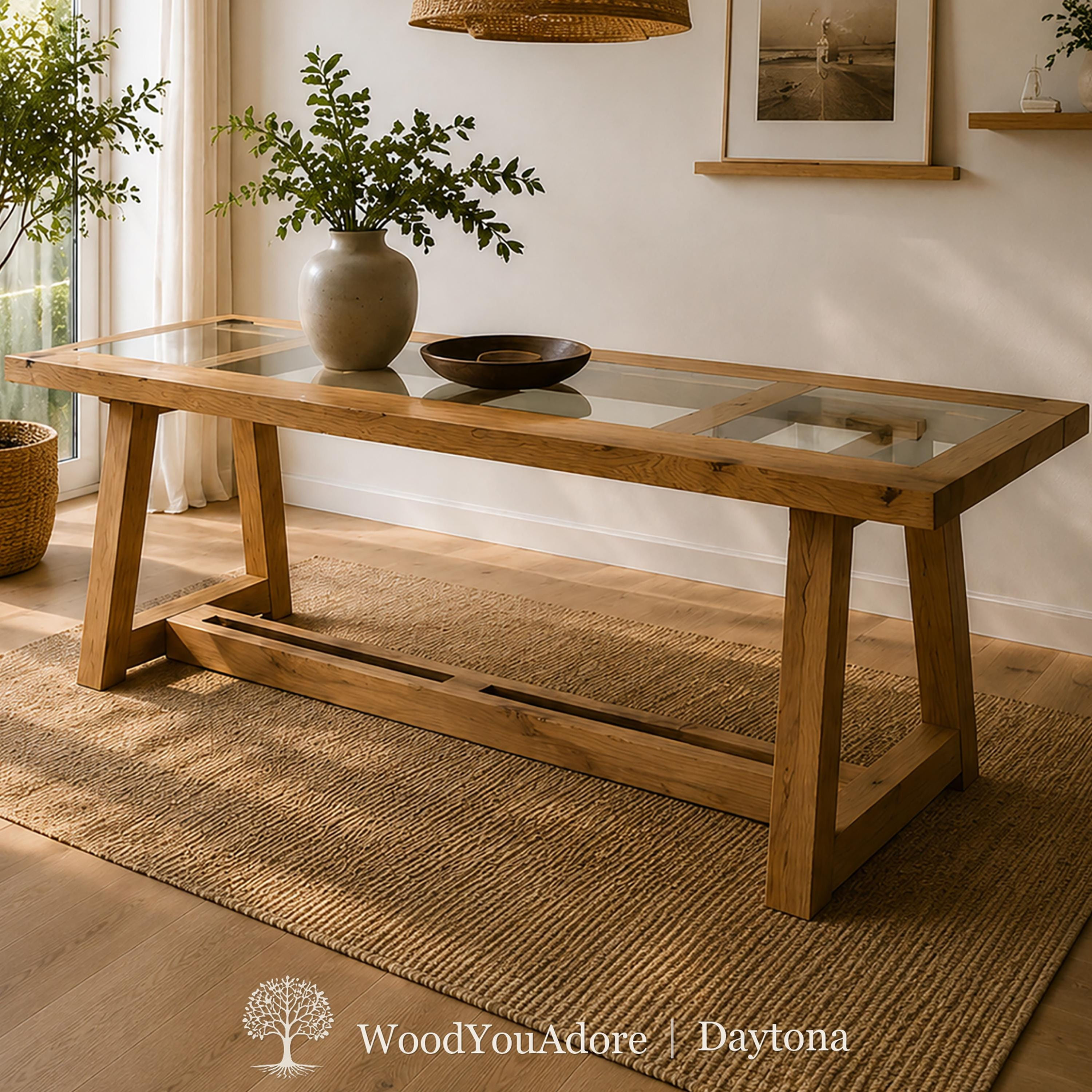 Rustic Solid Wood Dining Table - Handcrafted Office & Conference Table - Farm...