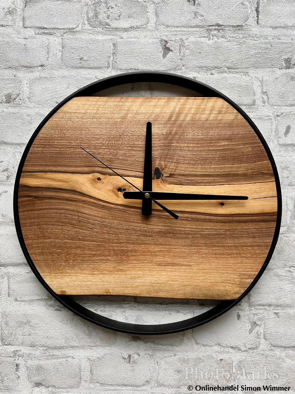Thumbnail: Live Edge Wood Wall Clock, Large Carved Wood and Metal Wall Clock