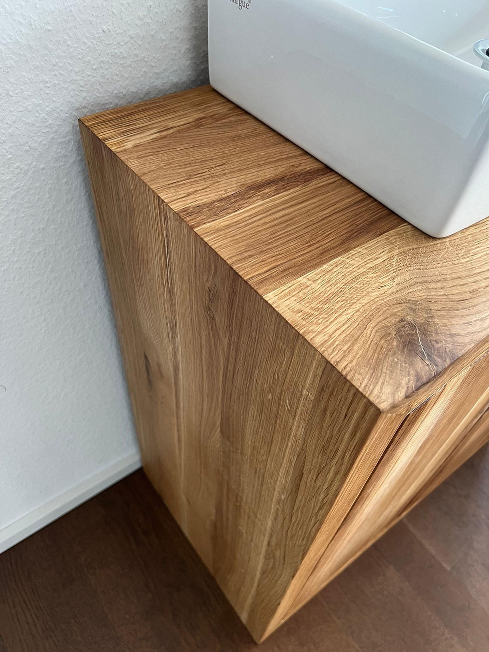 Thumbnail: Floating Bathroom Vanity, Oak Solid Wood Custom Vanity for Single Sink, Rustic...