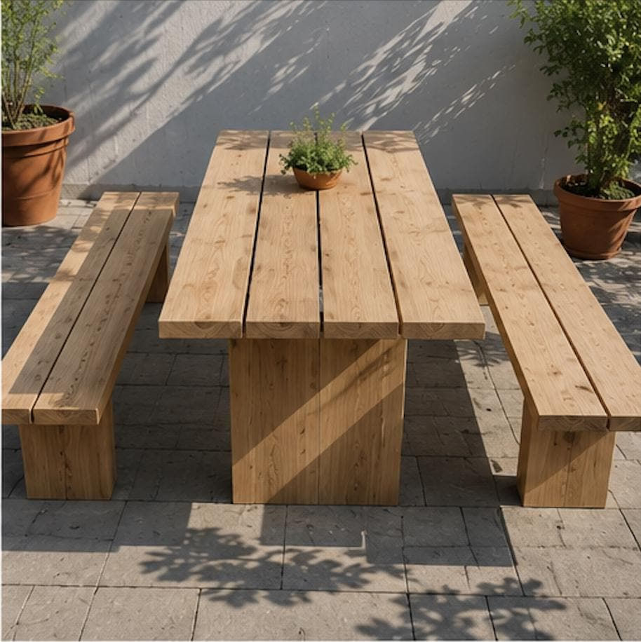 Thumbnail: Customizable Solid Wood Outdoor Dining Table with Metal Frame