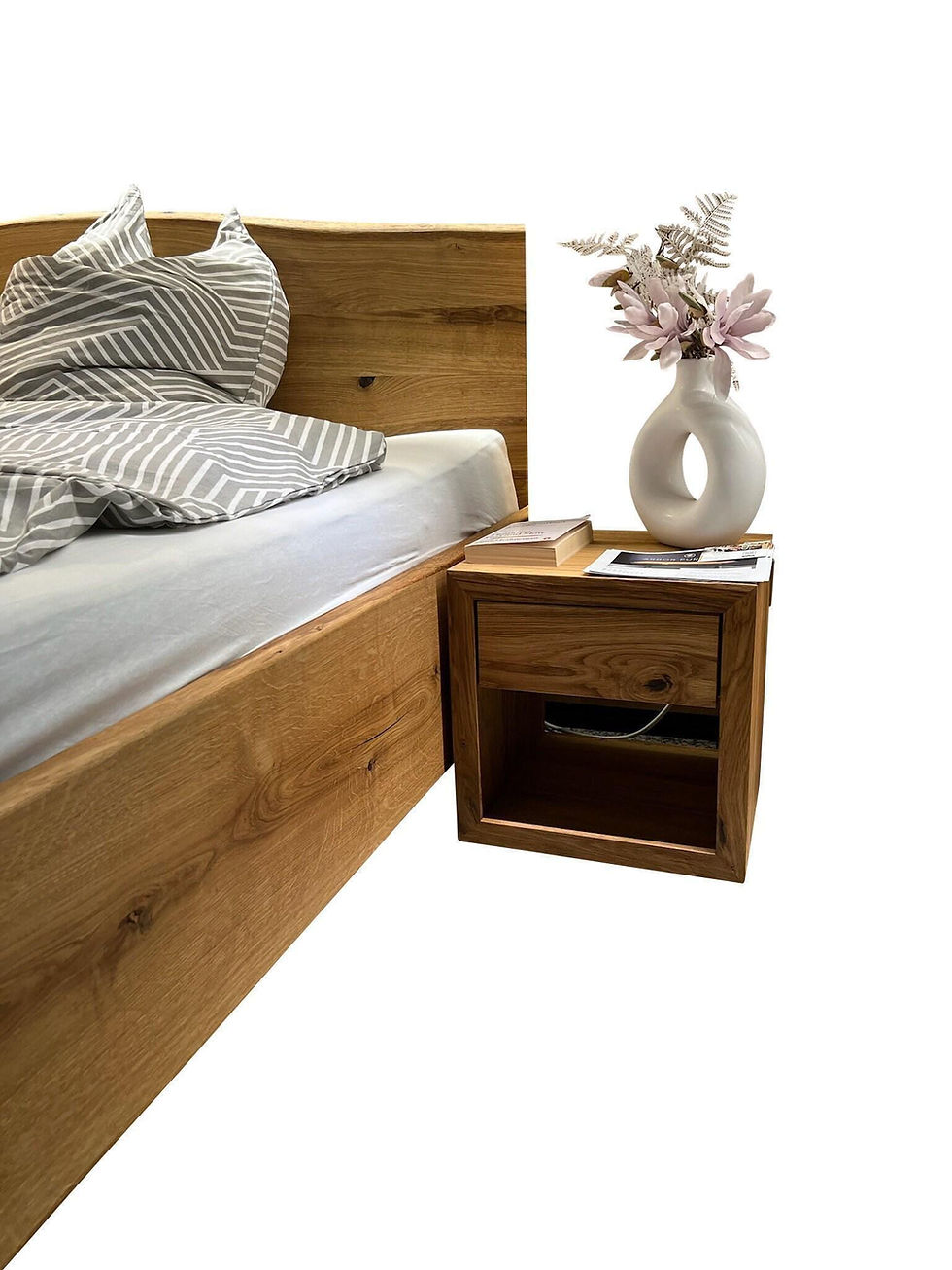 Thumbnail: Solid Oak Bed Frame and Headboard, 100% Natural Live Edge, Available Sizes for Tw...