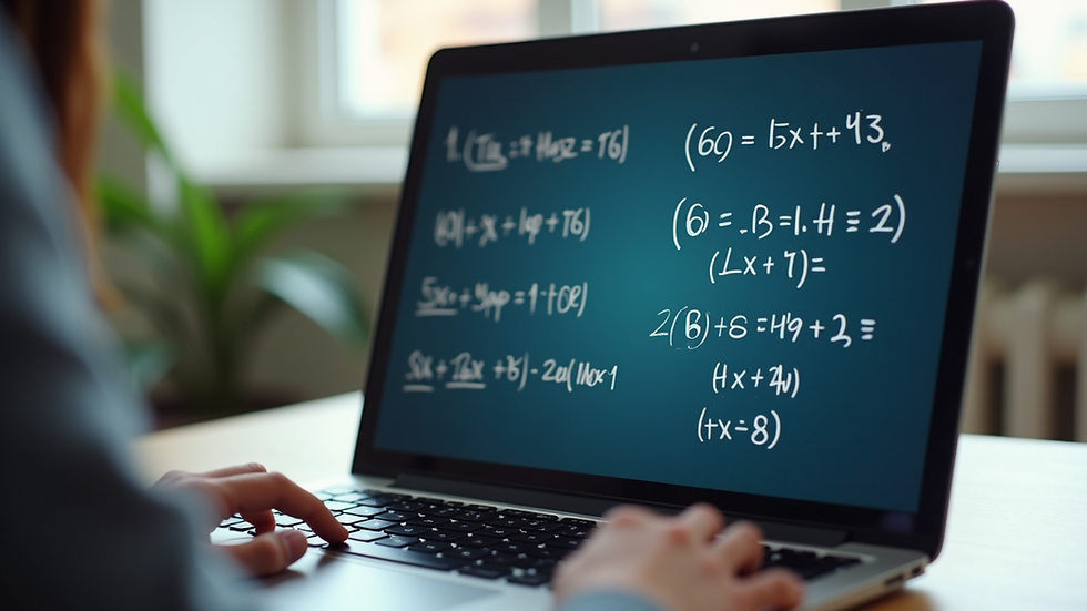 Eye-level view of a laptop screen showing an online math tutoring session
