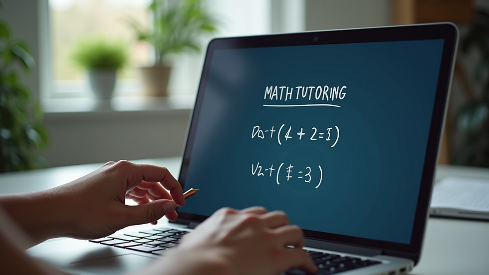 Close-up view of a laptop screen showing an online math tutoring session