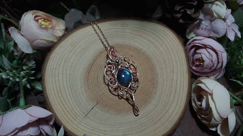 Miniature : INSIL'SIRYA - Labradorite Bleue Naturelle, Fil plaqué Or Rose et Or Antique