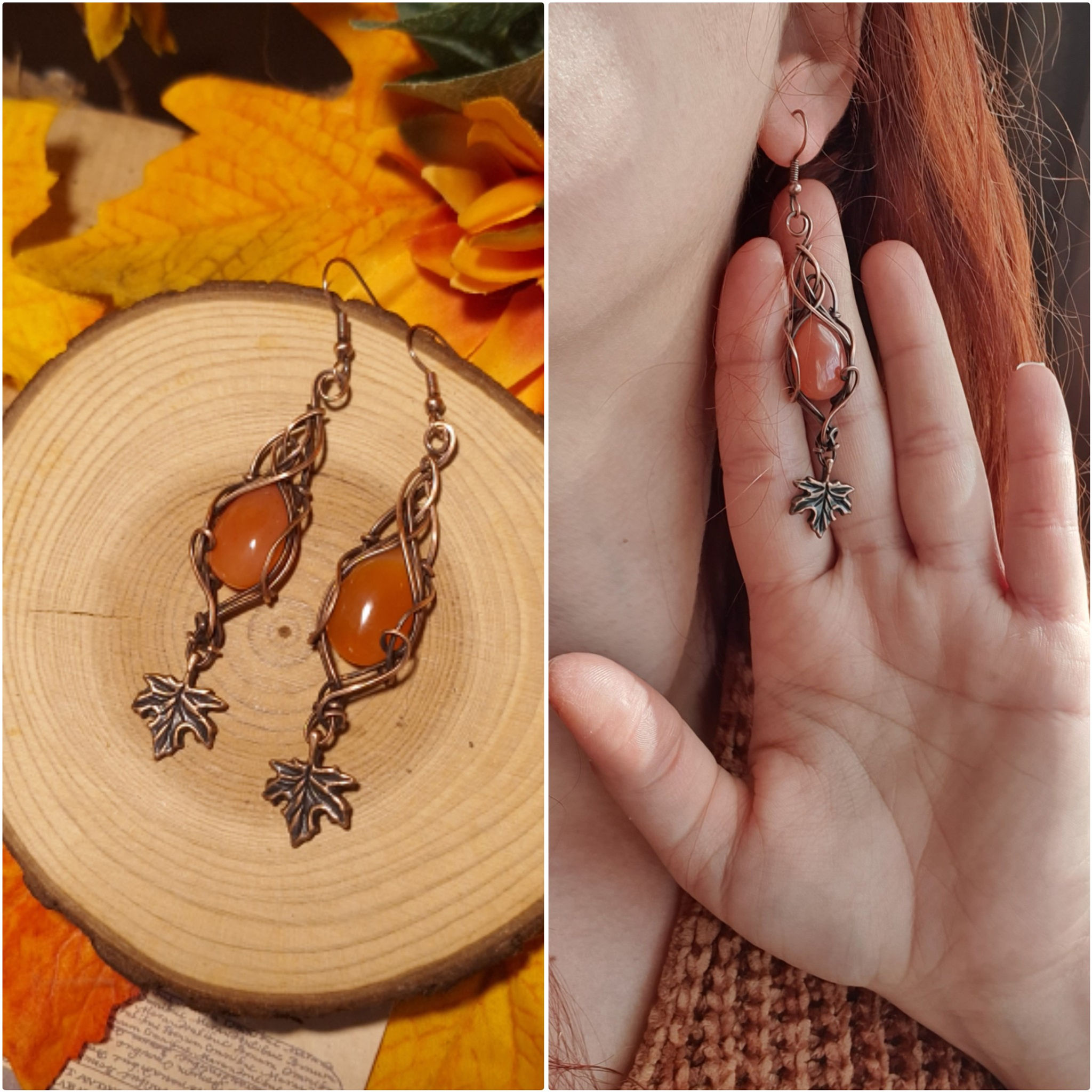 YAVIË'LORË - Cornalines Naturelles, Fil de Cuivre Patiné