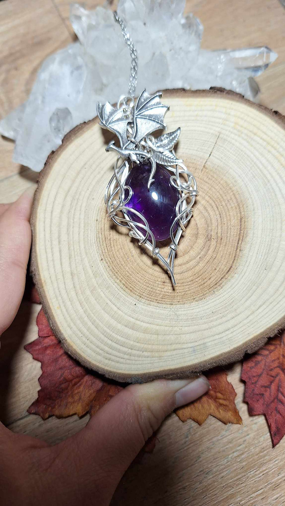 Miniature : YAV'HELÏN -Améthyste Naturelle, Fil Plaqué Argent 925, Dragon Argent