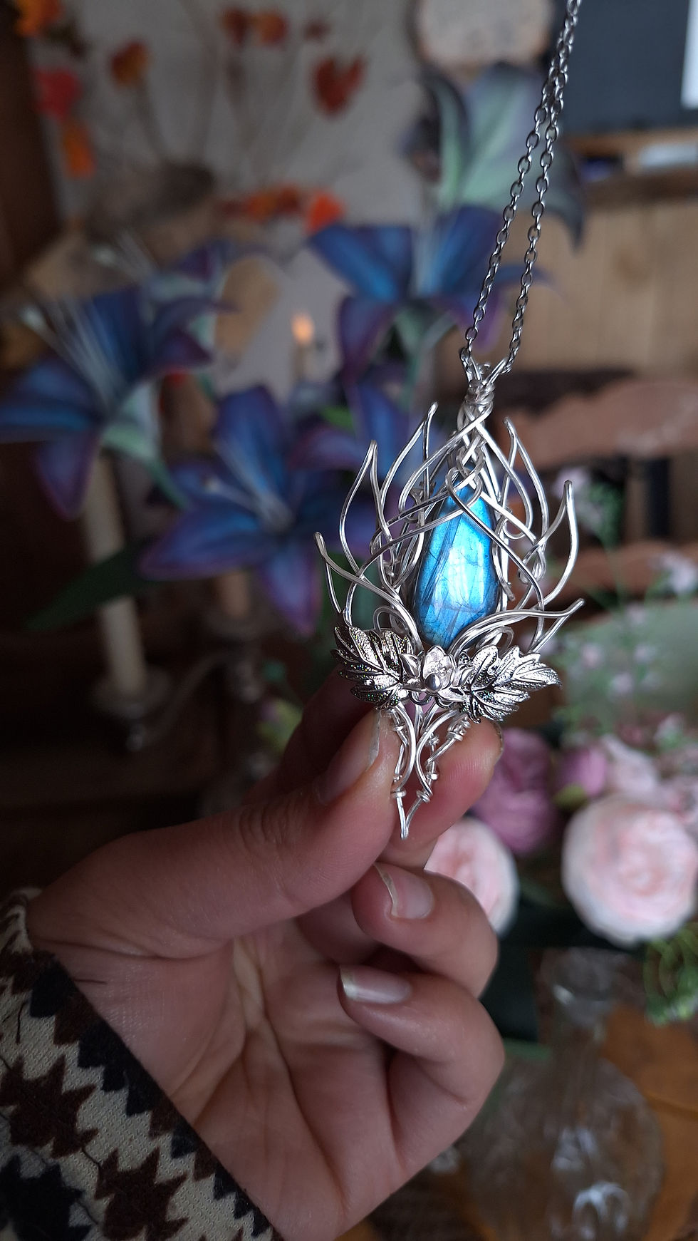 Miniature : ELDARA'LUINË- Labradorite Bleue Naturelle, Fil plaqué Argent