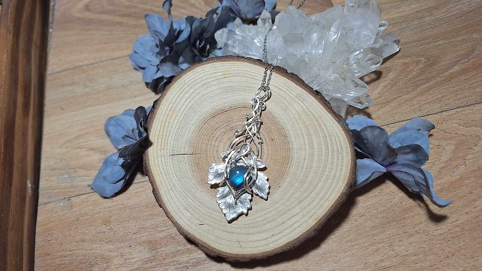 Miniature : LUIN'LASSËL - Labradorite Bleue Naturelle, Fil et Feuille Plaqués Argent 925