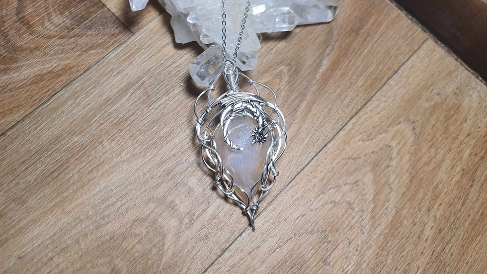 Miniature : TIQUILIËL- Onyx Druzy Naturel, Fil Plaqué Argent 925, Dragon Argent Sterling