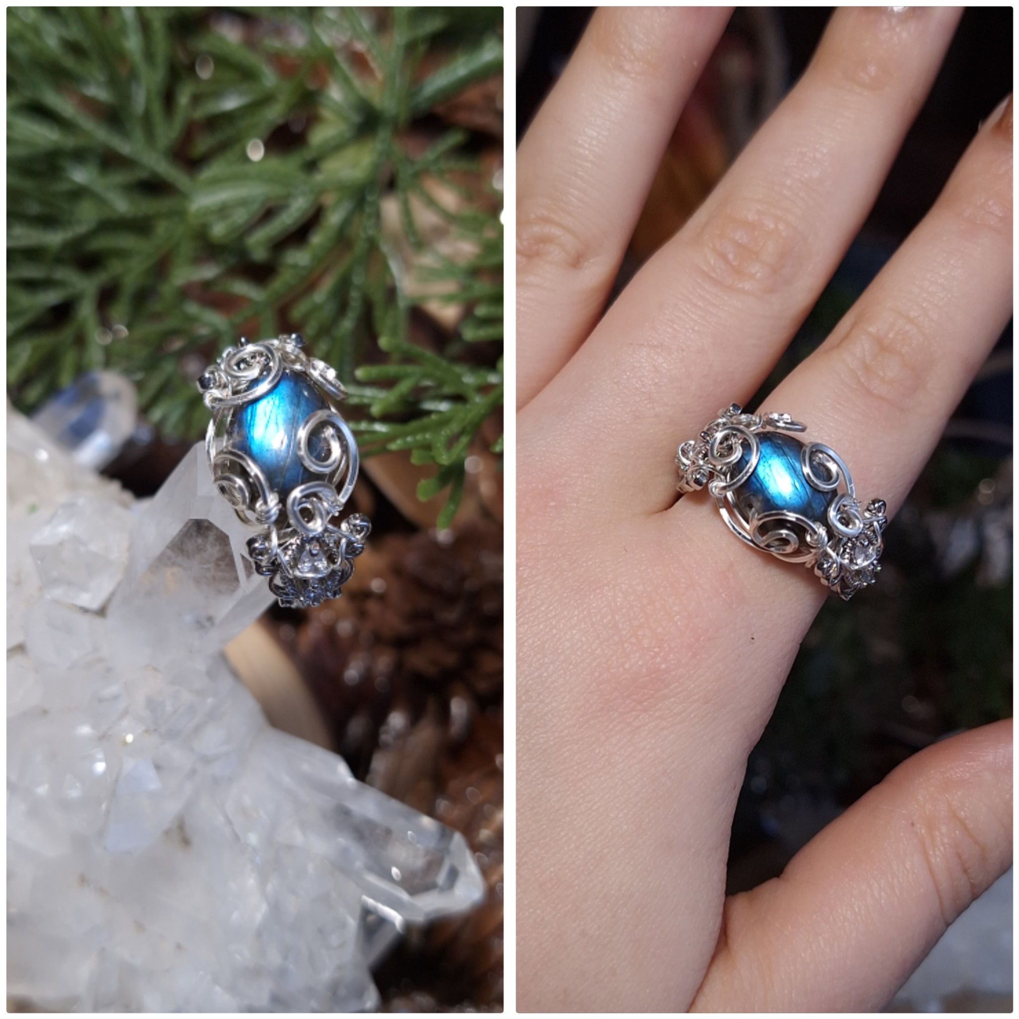 MILUINË - Labradorite Bleue Naturelle, Fil Plaqué Argent 925