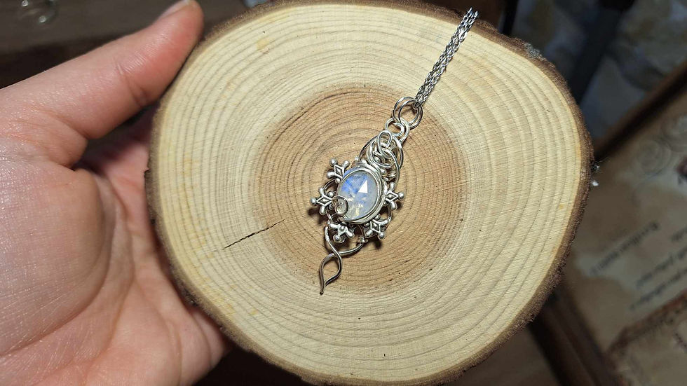 Miniature : NIQUIS'ISÏL - Pierre de Lune Arc-en-ciel Naturelle, Fil Plaqué Argent 925