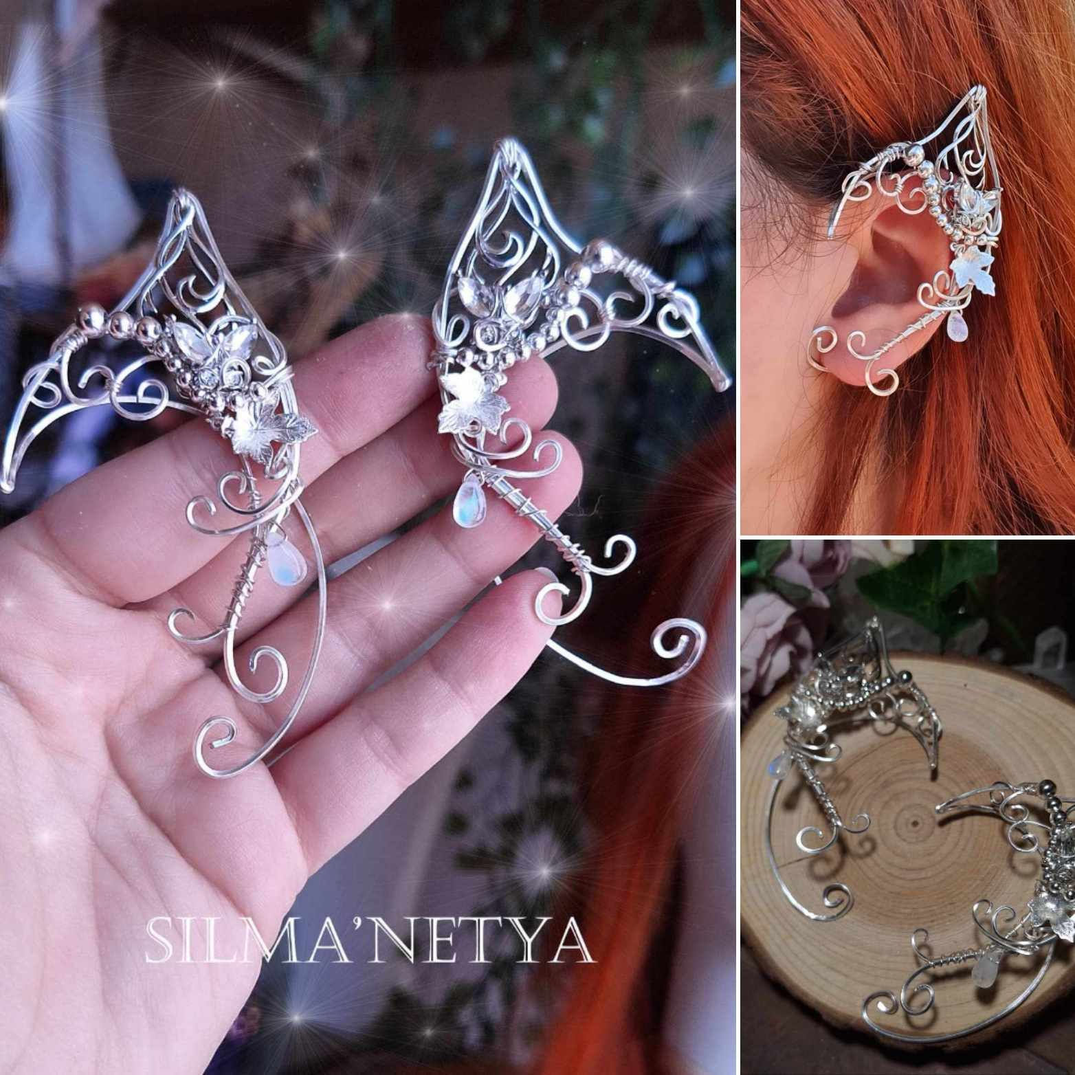 SILMA'NETYA - Pierres de lune arc-en-ciel Naturelles, Fil plaqué Argent 925