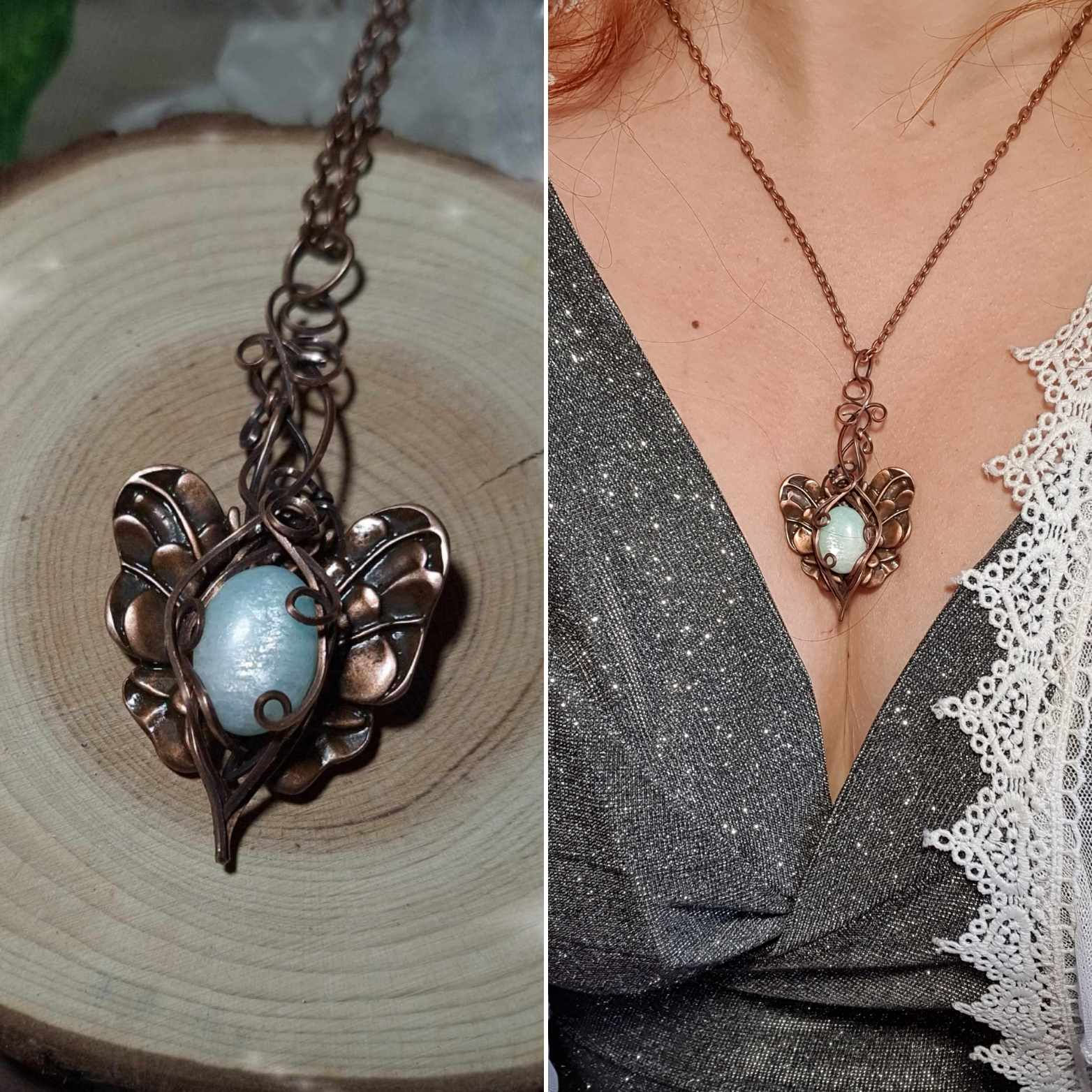 WILWA'TILIA- Amazonite Nacrée Naturelle, Fil de Cuivre Patiné