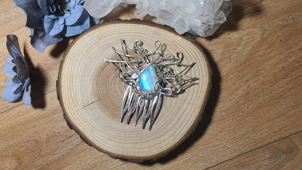 Miniature : RIV'ISÏL - Pierre de Lune Arc-en-ciel Naturelle, Fil Plaqué Argent 925