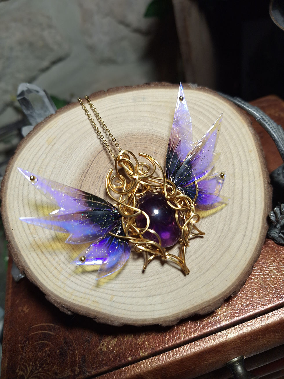 Miniature : INDIS'LUMË - Améthyste, Fil Plq Or, Ailes de Faërie