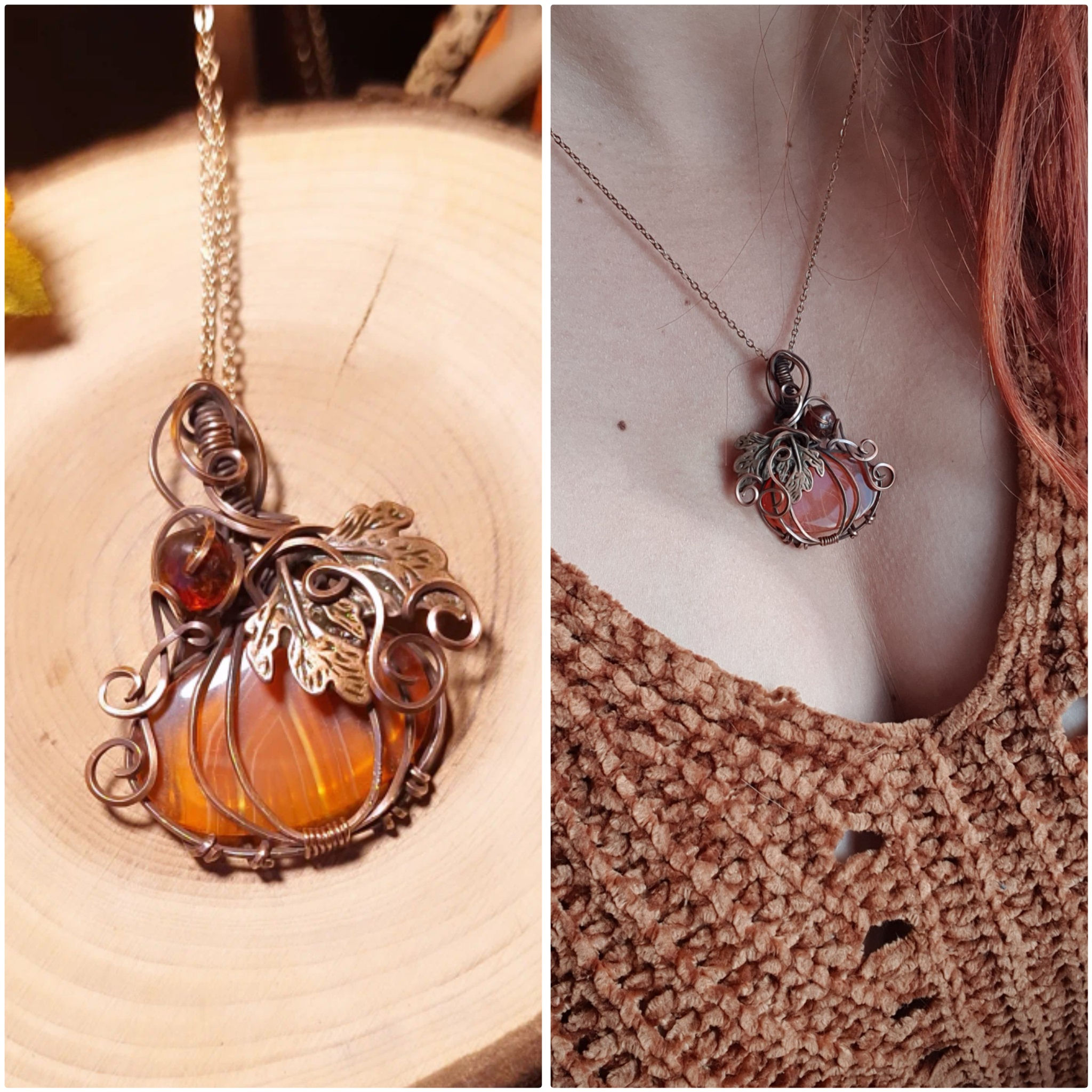 CARNË'LINË - Cornaline Naturelle, Fil de Cuivre Patiné