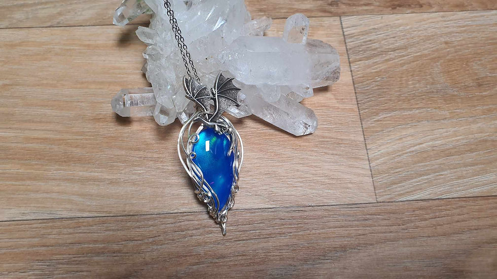 Miniature : ERED'LUIN - Opale Aurora Bleue, Fil Plaqué Argent 925, Dragon Argent