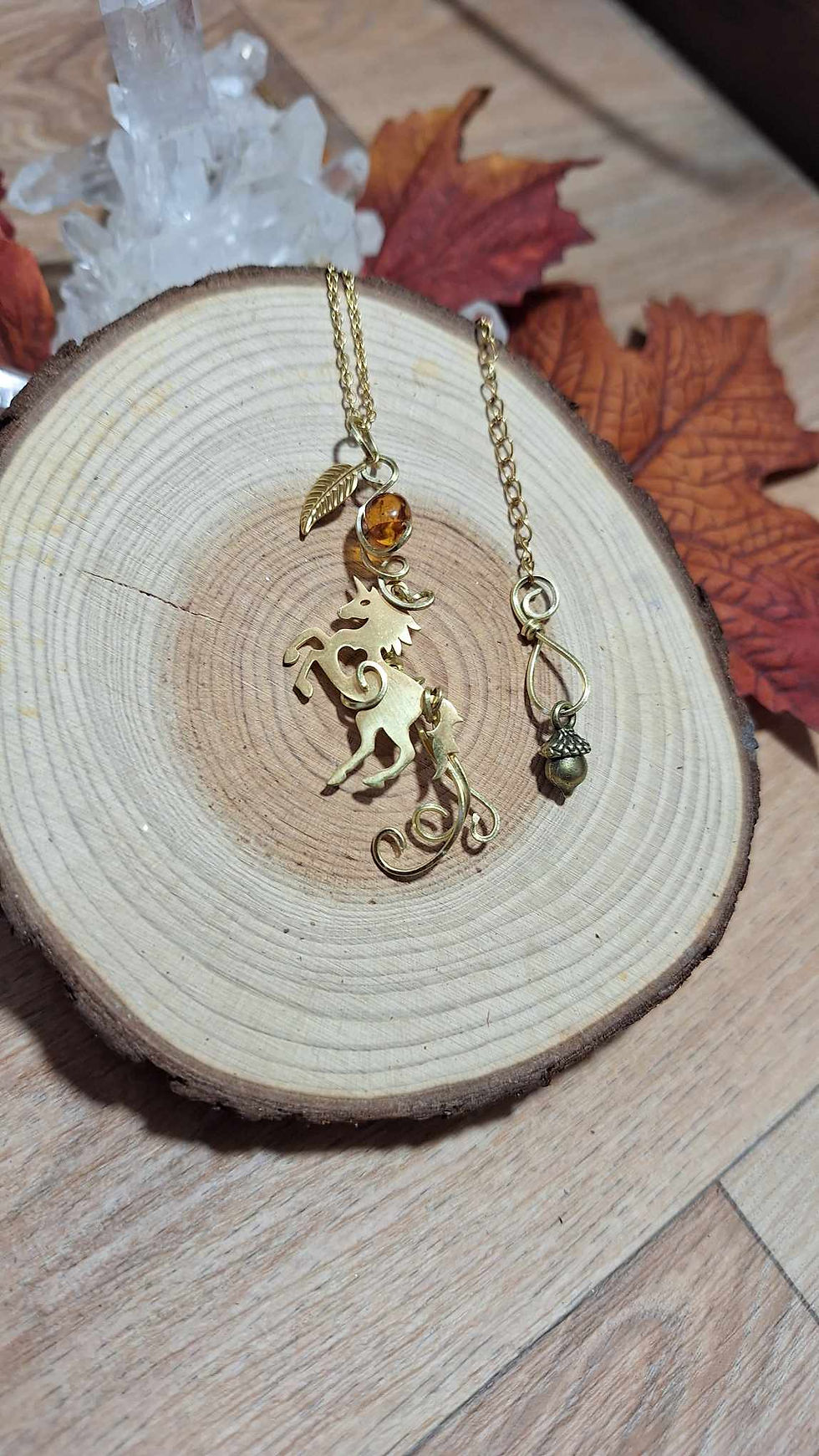 Miniature : OLOMBËL - Ambre Baltique Naturelle, Fil de Laiton - CHEVAL