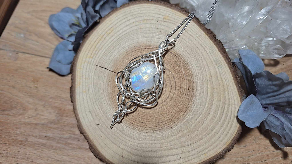 Miniature : ELENISIL'MIË - Pierre de lune Arc-en-ciel Naturelle, Fil Plaqué Argent 925